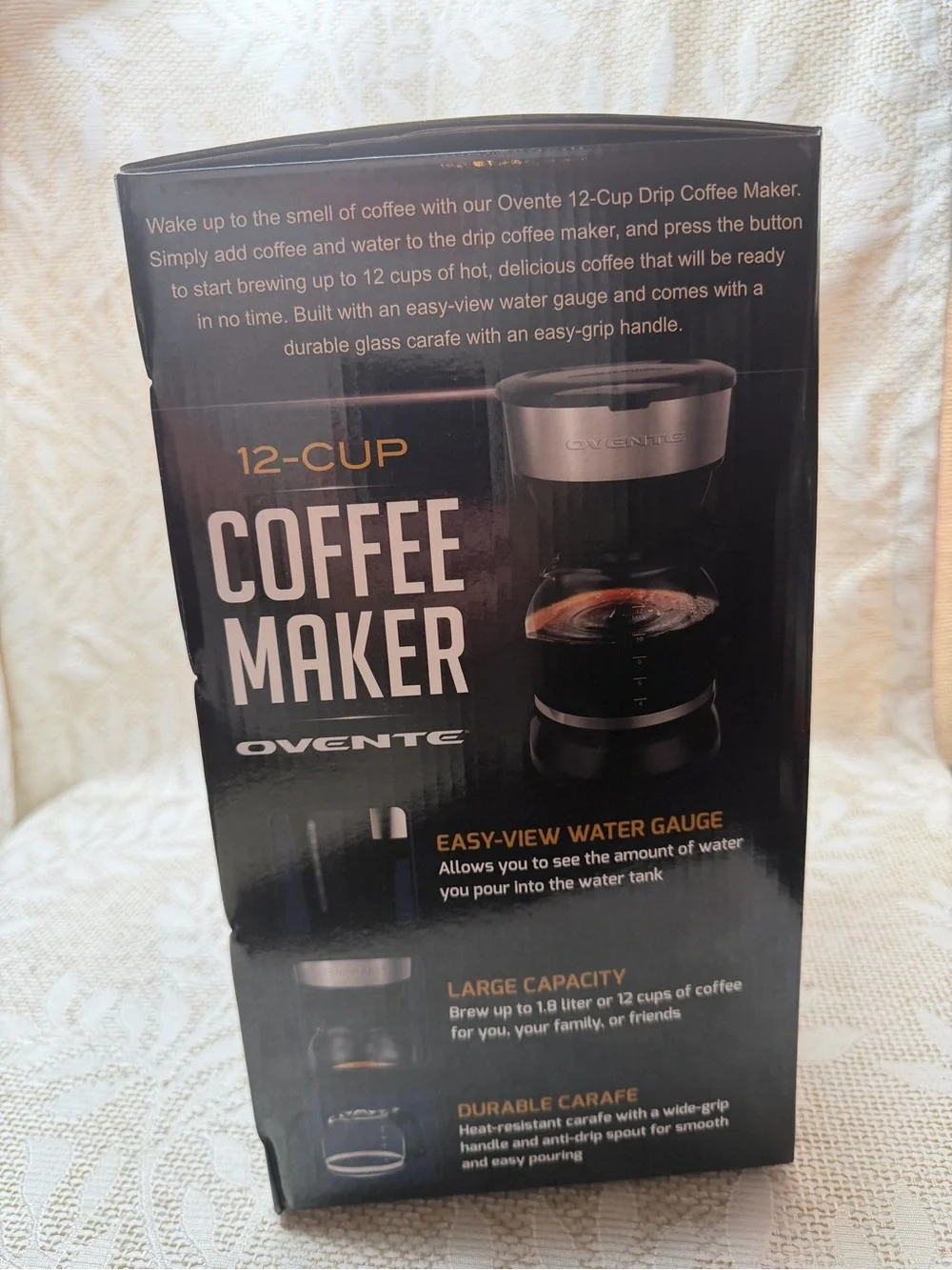 Ovente 12-Cup Coffee Maker - Black and Stainless